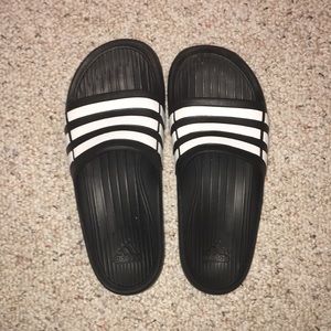 Black and white adidas slides!